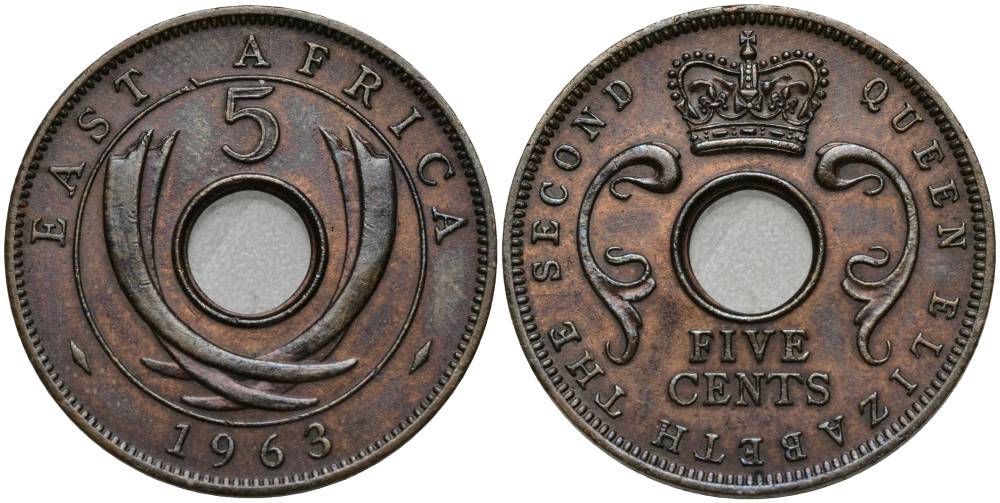 Британская Восточная Африка 5 центов 1963 Елизавета II (1952-) KM 37 бронза 27-1051