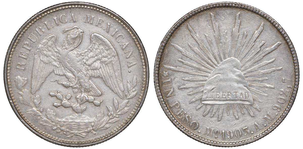 Мексика 1 песо 1903 Mo AM KM 409 серебро 00-1067-8-23