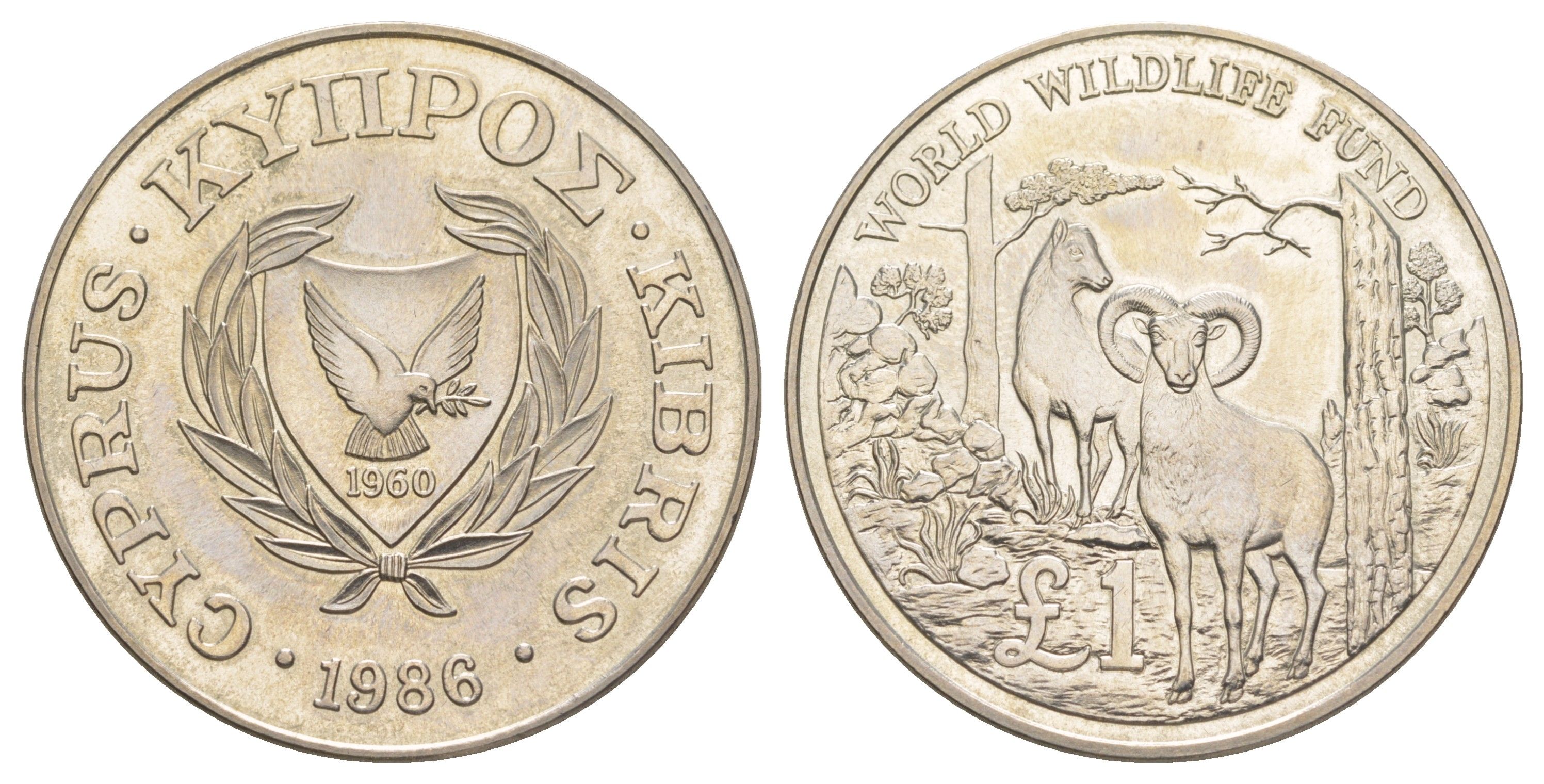 Кипр 1 фунт 1986 25 лет Всемирному фонду дикой природы KM 59 медно-никель BU 1521-1434