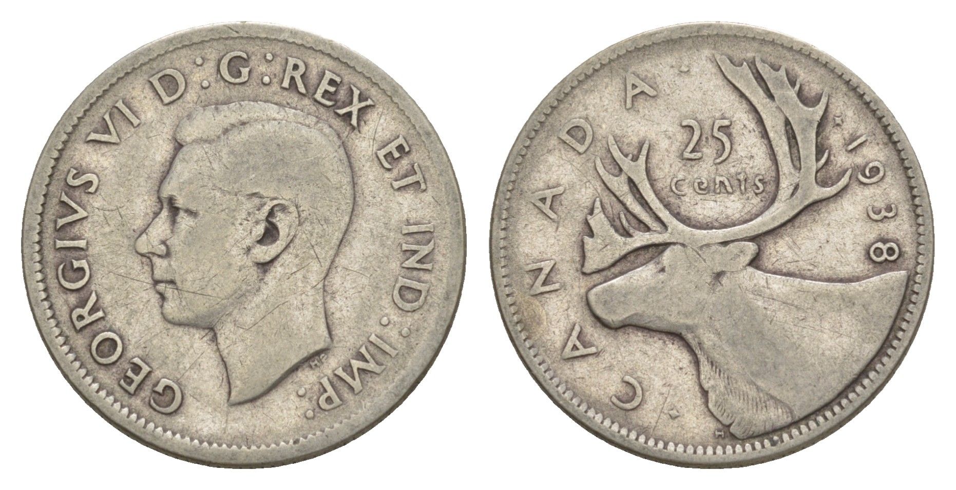 Канада 25 центов 1938 Георг V (1910-1936), олень KM 35 серебро 73-1217