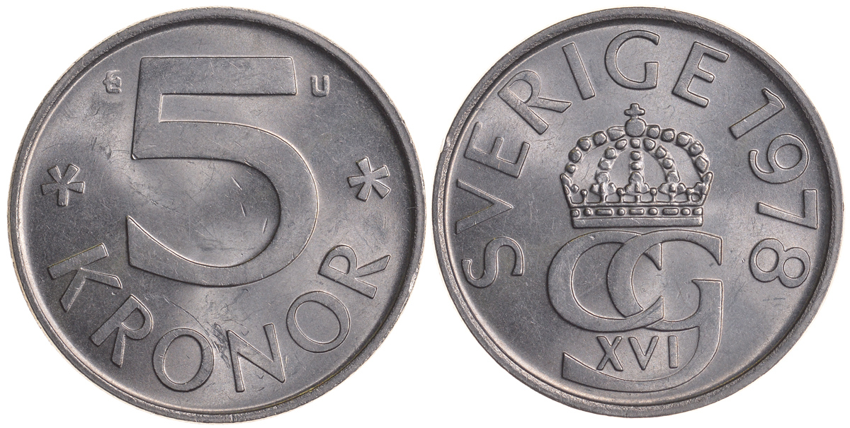 Швеция 5 крон 1978 U Карл XVI Густав (1973- ) KM 853 медно-никель UNC 59-241
