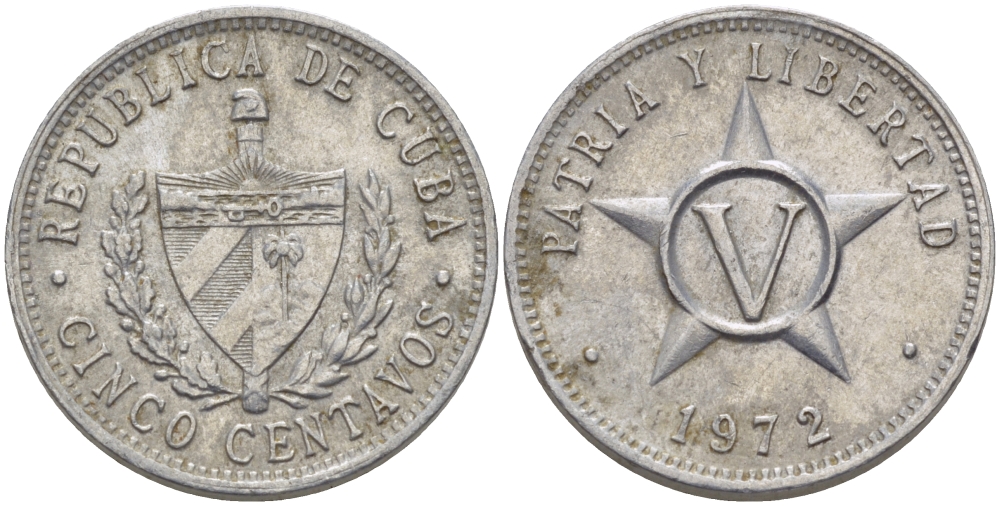 Куба 5 сентаво 1972 звезда, вторая республика (1962- ) KM 34 алюминий 67-1051