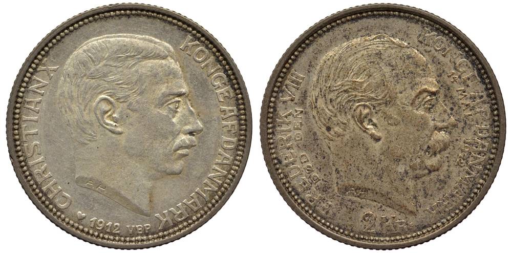Дания 2 кроны 1912 VBP; АН, 14 мая 1912 на смерть Фредерика VIII и восшествию на престол Кристиана X KM 811 серебро    1522-644