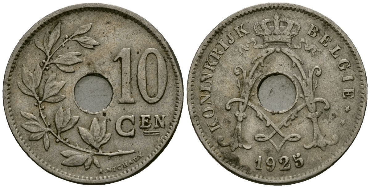 Бельгия 10 сантимов 1925 Belgie KM 86 медно-никель 4172-1256