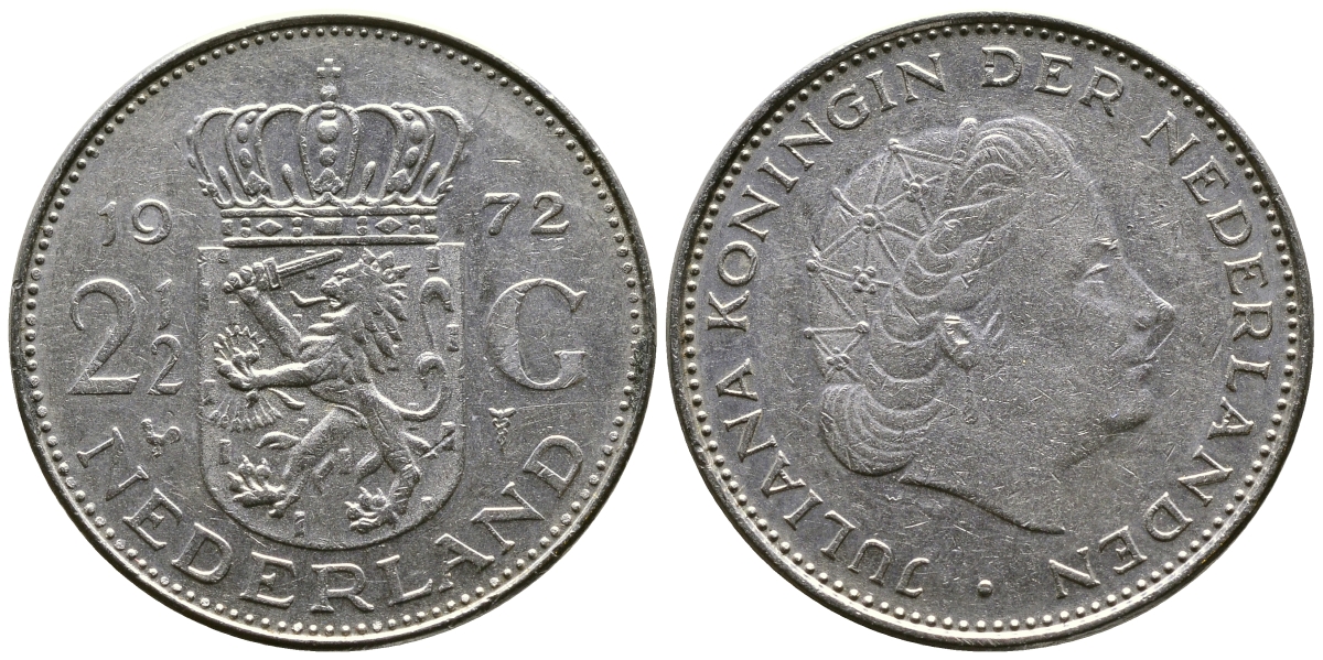 Нидерланды 2 1/2 гульдена 1972 Юлиана (1948-1980) KM 191 никель 75-332