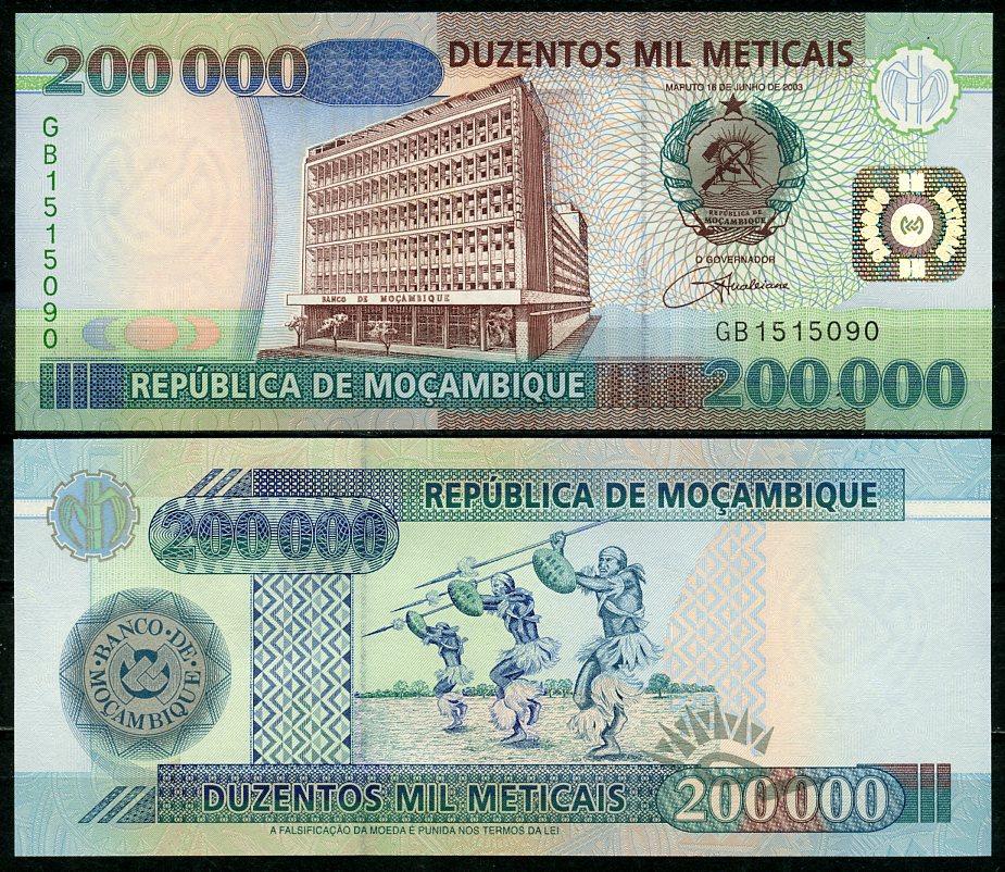 Мозамбик 200000 метикалов 2003 Pick 141 бумага UNC (пресс) 446-3-2
