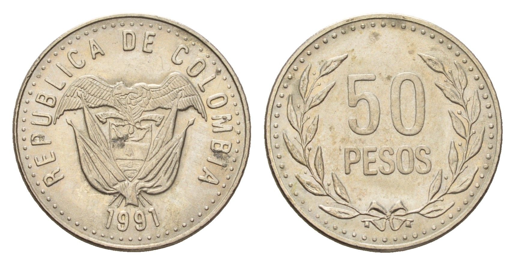 Колумбия 50 песо 1991 KM 283 медь цинк никель UNC 4142-546