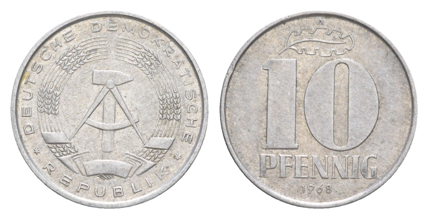 ГДР 10 пфеннигов 1968 KM 10 алюминий 4643-416