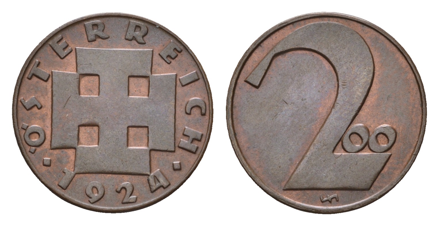 Австрия 200 крон 1924 год-тип KM 2833 бронза aUNC 4669-655