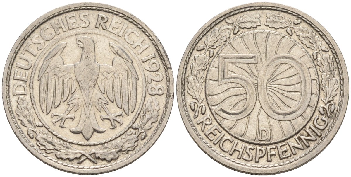 Германия 50 рейхспфеннигов 1928 D KM 49, J. 324 никель 4151-1239