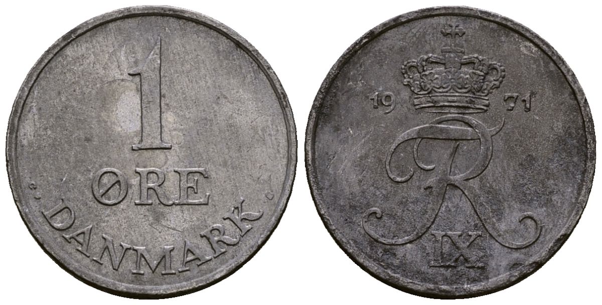 Дания 1 эре 1969 Фредерик IX (1947-1972) KM 839 цинк 4173-716