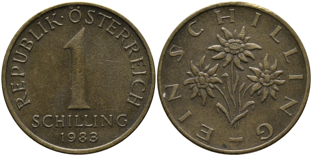 АВСТРИЯ 1 ШИЛЛИНГ 1983 KM 2886 алюминиевая бронза 33-517