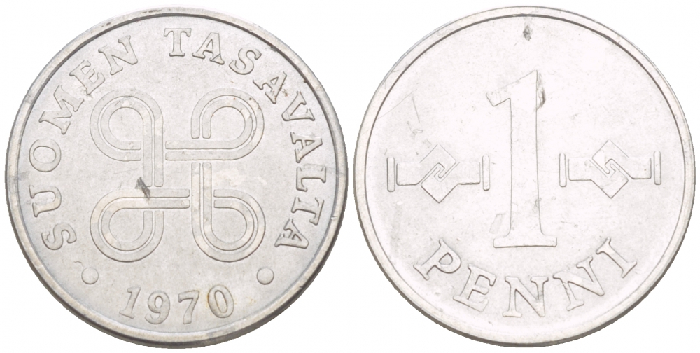 Финляндия 1 пенни 1970 KM 44а алюминий 4547-1027