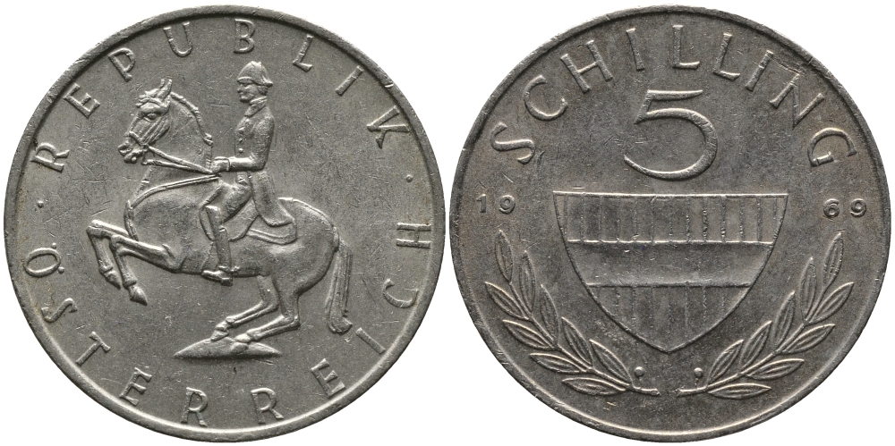 АВСТРИЯ 5 ШИЛЛИНГОВ 1969 KM 2889а медно-никель 33-623