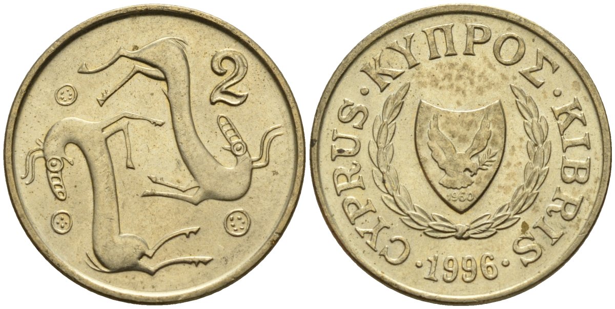 Кипр 2 цента 1996 KM 54.3 никель латунь 4596-117