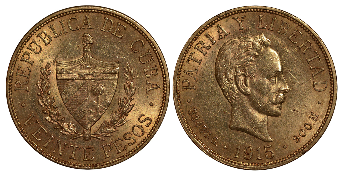 Куба 20 песо 1915 Хосе Марти KM 21 золото 00-000-00