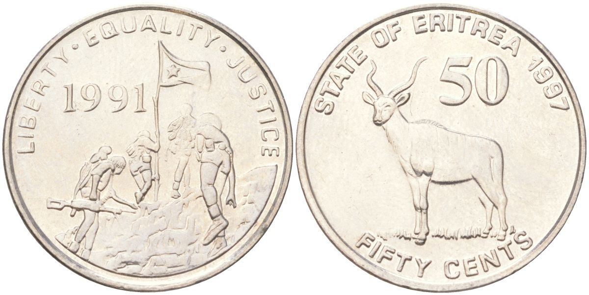 Эритрея 50 центов 1997 KM 47 сталь плакированная никелем UNC 4141-614