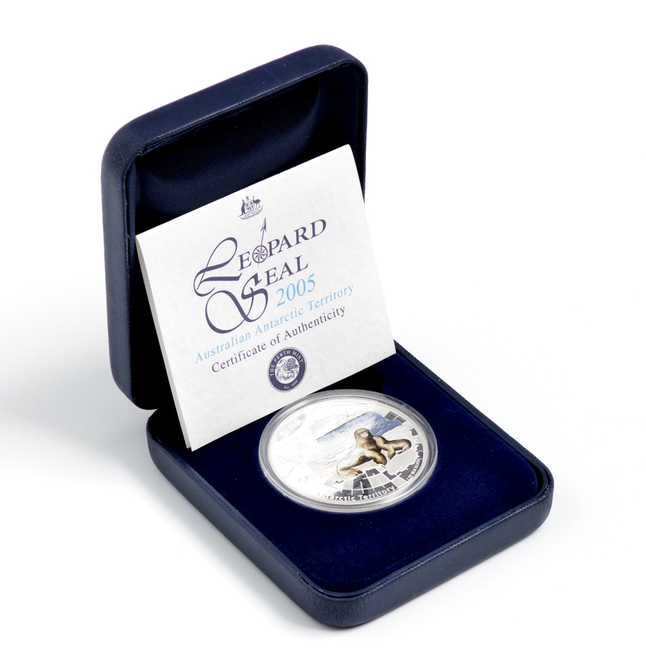 Австралия 1 доллар 2005 антарктические территории, морской леопард, эмаль, в оригинальной коробке, с сертификатом KM 1018 ​серебро PROOF 7-1-33