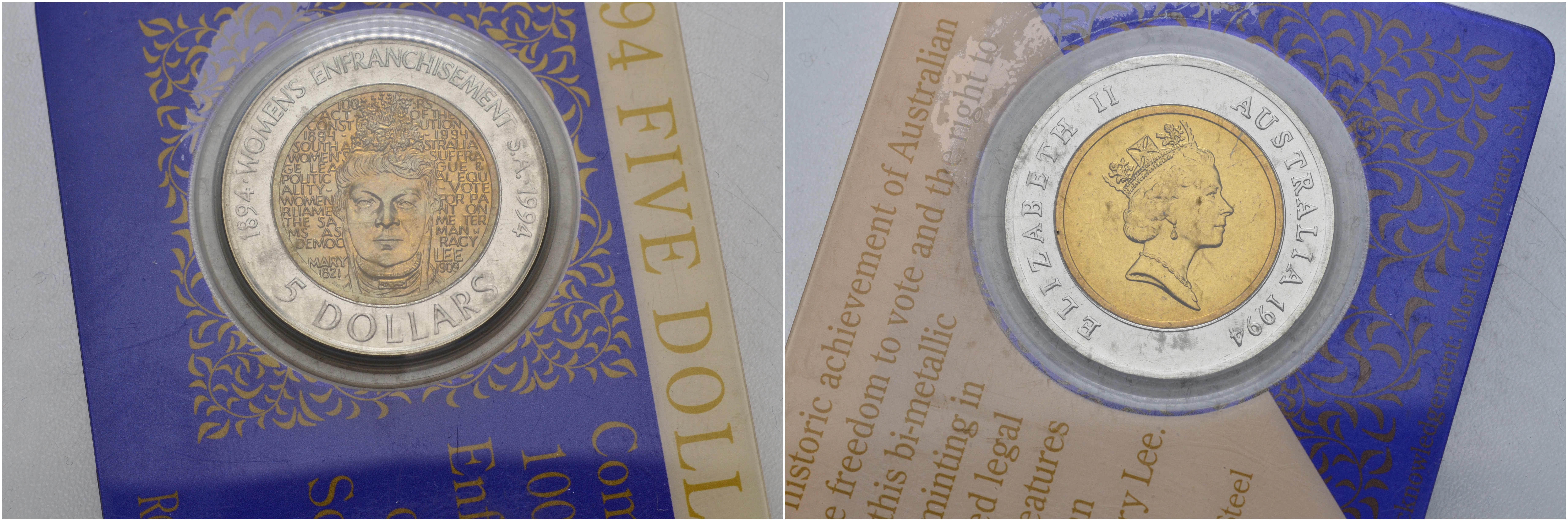Австралия 5 долларов 1994 100 лет избирательному праву женщин, оригинальный буклет KM 224 биметалл UNC 2-4-2-44