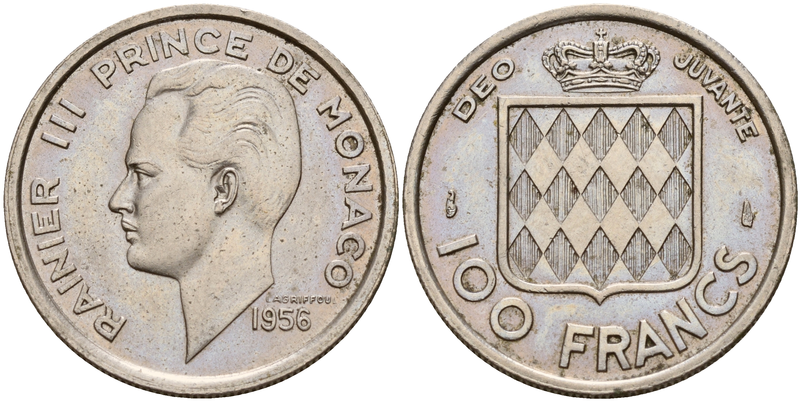 Монако 100 франков 1956 Ренье III (1949-2005) KM 134 медно-никель 4601-932