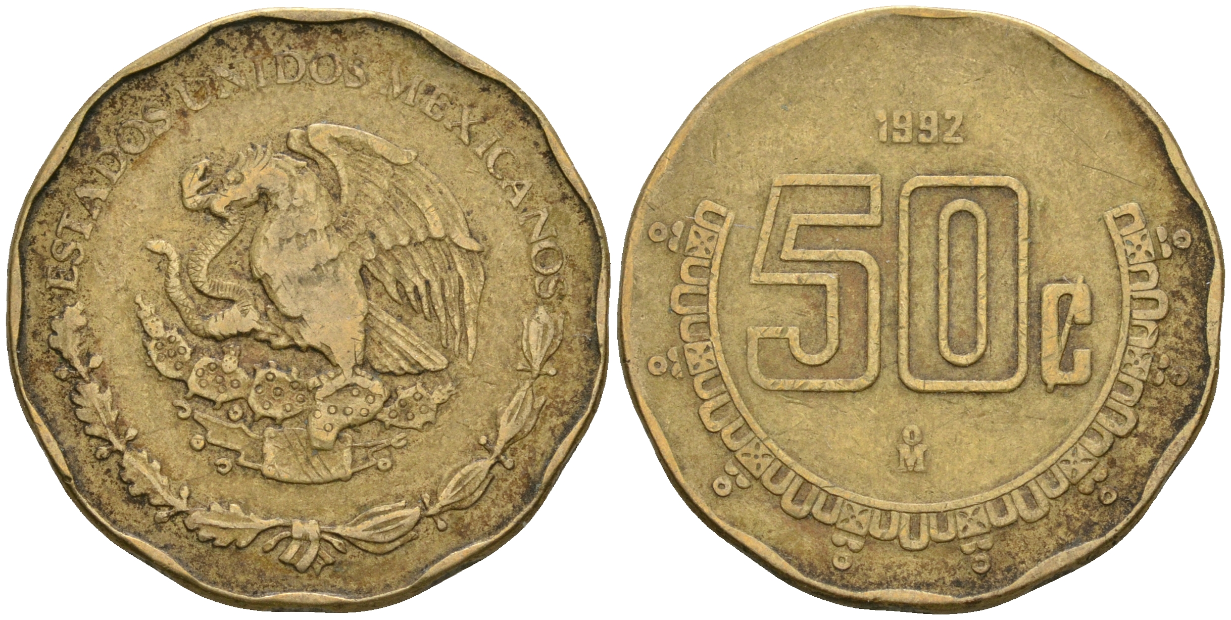 Мексика 50 сентаво 1992 KM 549 алюминиевая бронза 4364-441