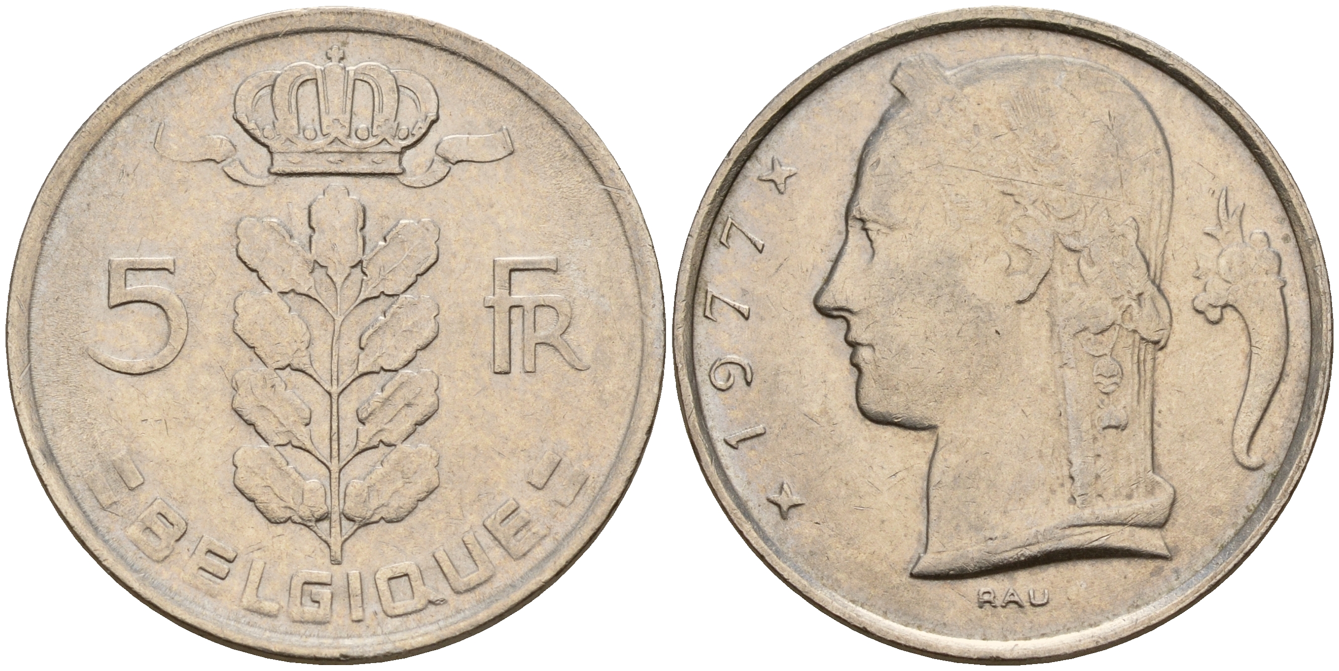 Бельгия 5 франков 1977 Belgique KM 134.1 медно-никель  UNC  4187-244