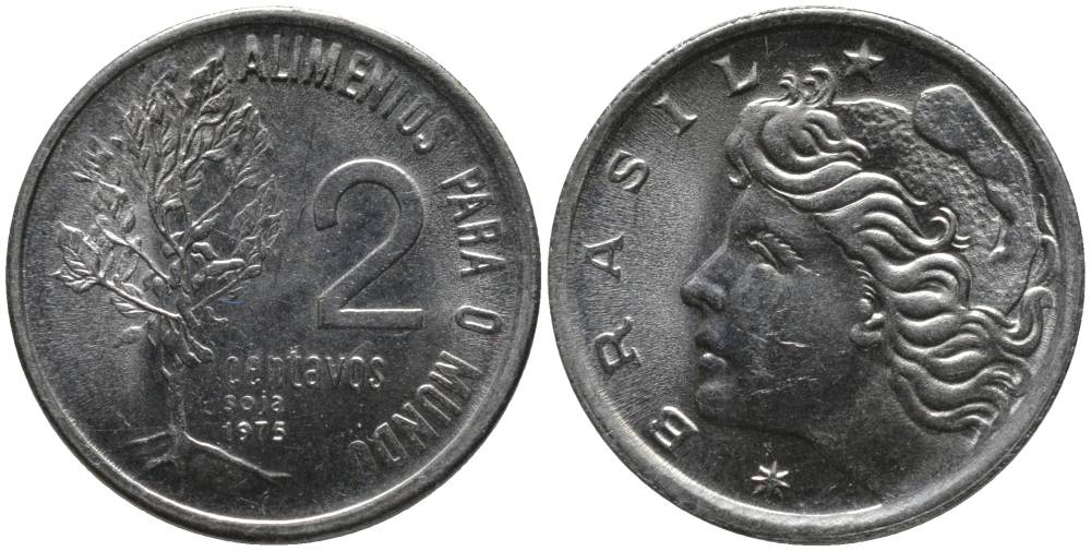 БРАЗИЛИЯ 2 СЕНТАВО 1975 FAO KM 586 нержавеющая сталь UNC 181-253