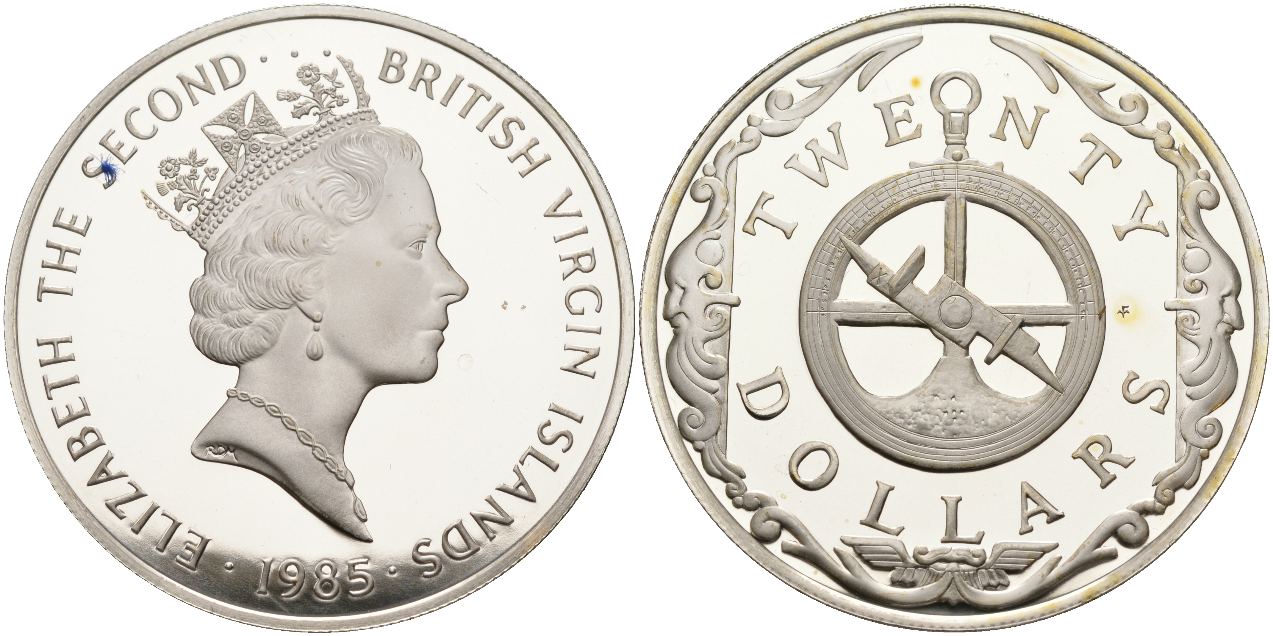Британские Виргинские острова 20 долларов 1985 астролябия KM 62 серебро  PROOF  1095-2-22