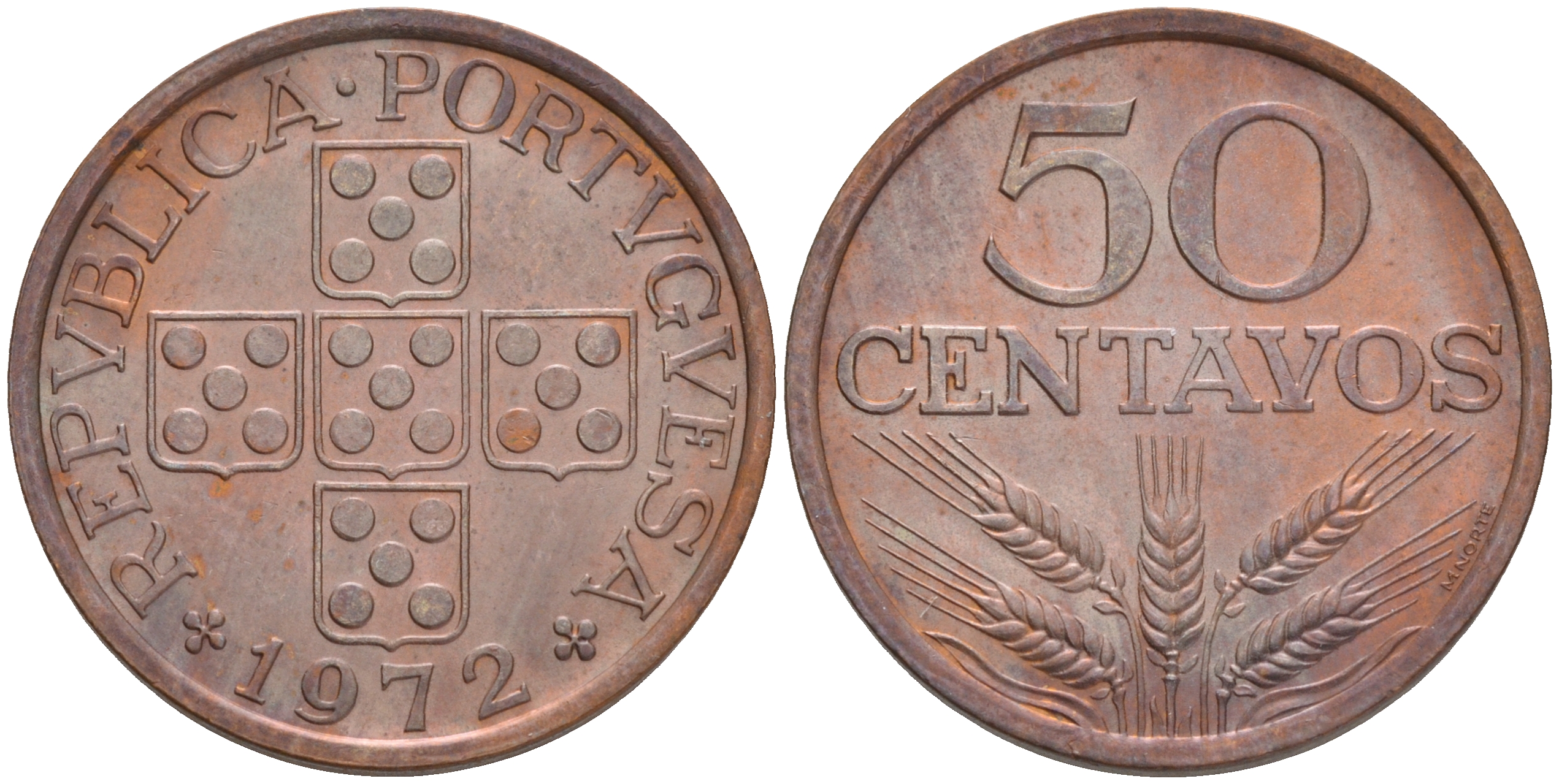 Португалия 50 сентаво 1972 KM 596 бронза 4561-544