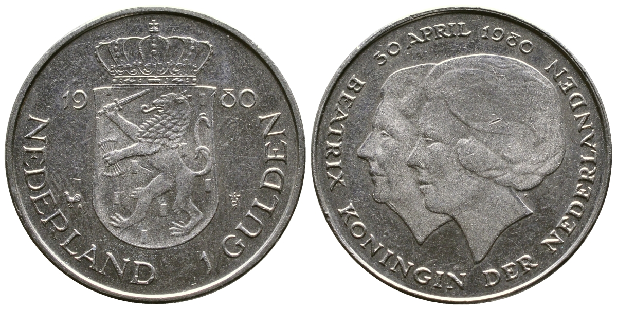 Нидерланды 1 гульден 1980 на коронацию Беатрикс, 30 апреля 1980 KM 200 никель 4175-756