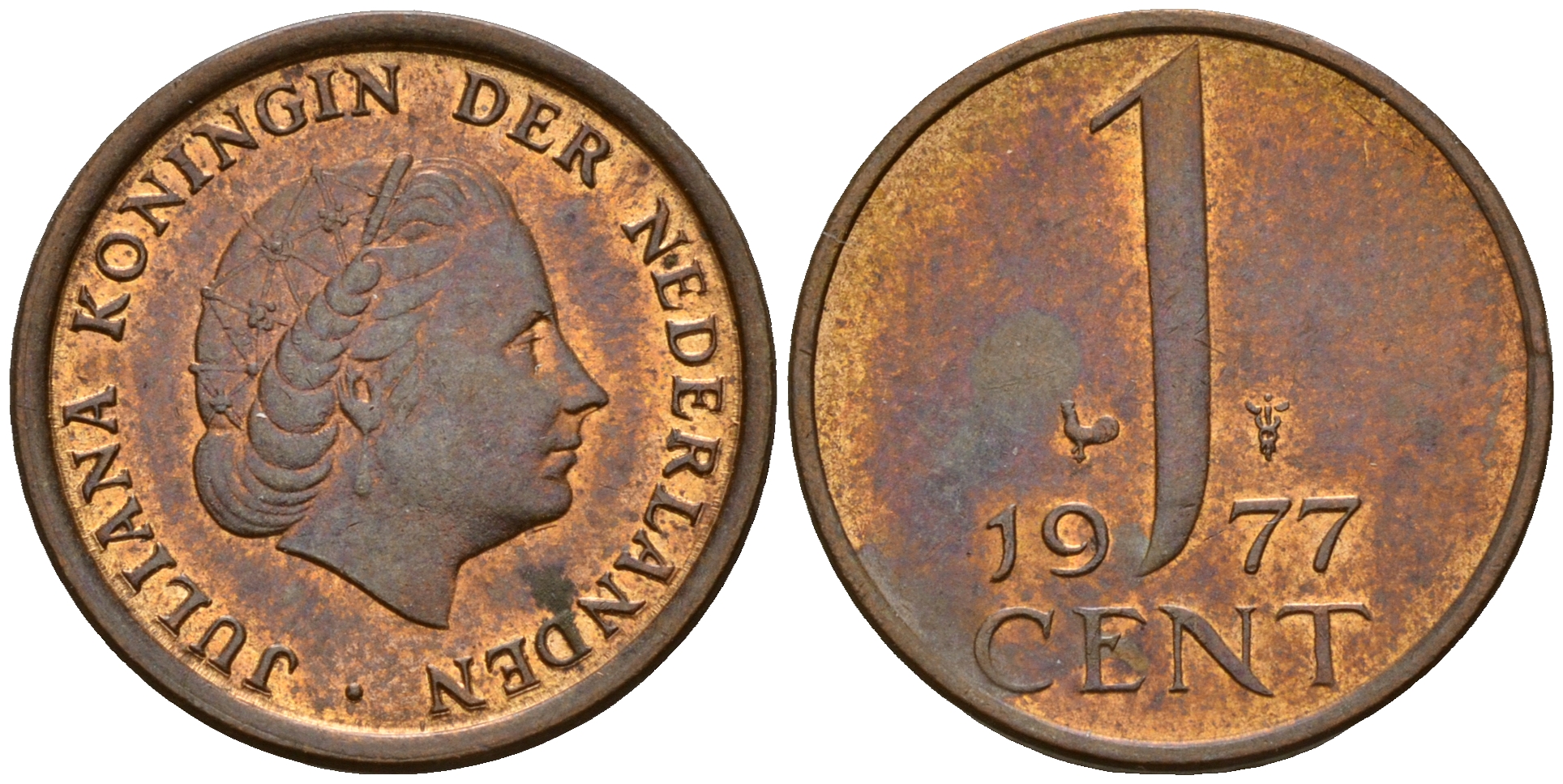 Нидерланды 1 цент 1977 Юлиана (1949-1980) KM 180 бронза  UNC  4598-262