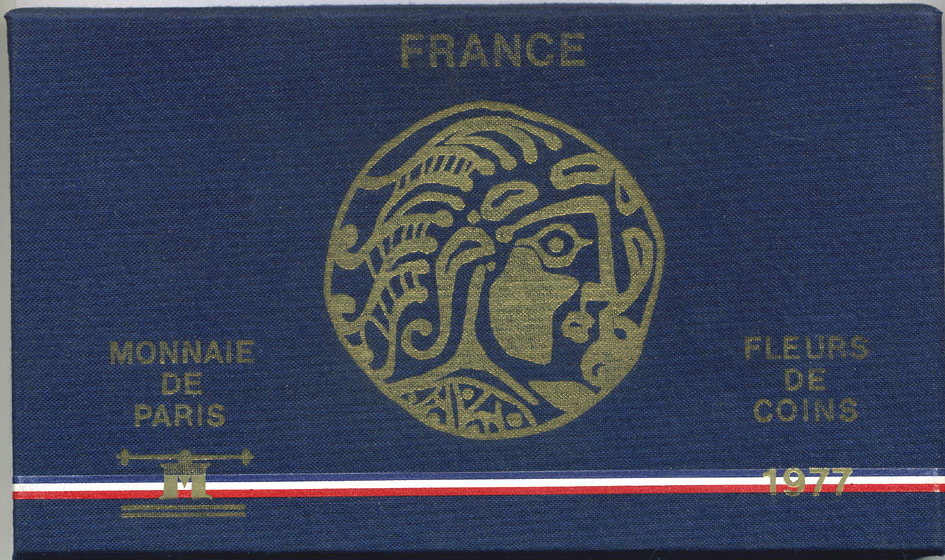 Франция набор из 9 монет 1977 официальный набор, в запайке и коробке, с сертификатом, FDS SETS KM SS14 серебро UNC 1-4-2-09