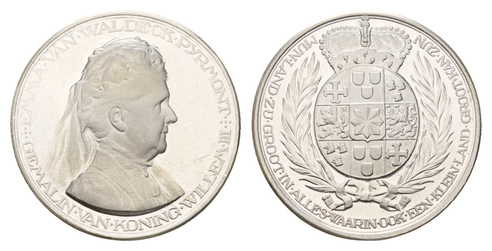 Нидерланды медаль из серии история Нидерландов - Эмма - супруга Виллема III первая половина XX века Munland Zu Groot in Alles Waarin Ook Een Klein Land Groot Kan Zun (Наша страна будет велика во всем, в чем может быть велика даже маленькая страна), диамет