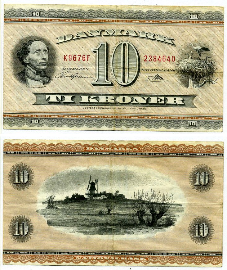 Дания 10 крон 1967 серия K9 Pick 44u бумага 8603-32-2-2