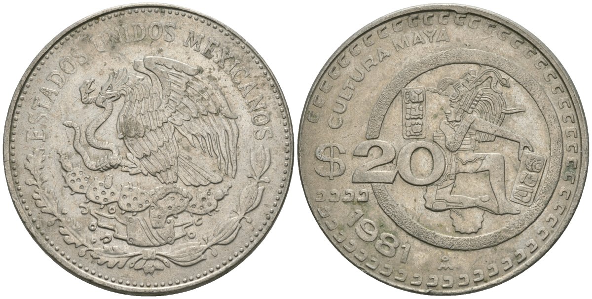 Мексика 20 песо 1981 культура майя KM 486 медно-никель 4558-1232