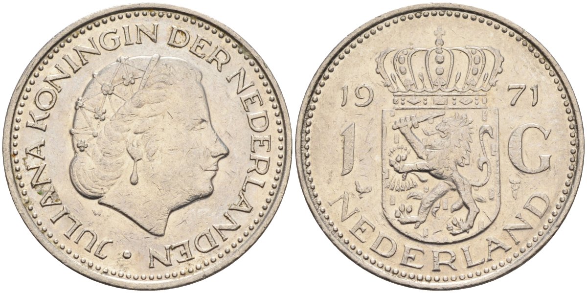 Нидерланды 1 гульден 1971 Юлиана (1948-1980) KM 184а никель 4171-117