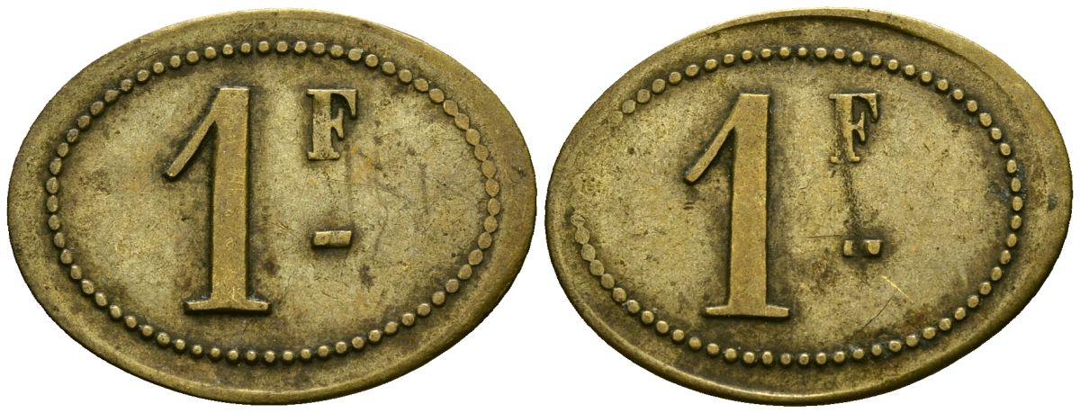 Франция 1 франк XIX-XX век ресторанный жетон, малый размер латунь 4166-625