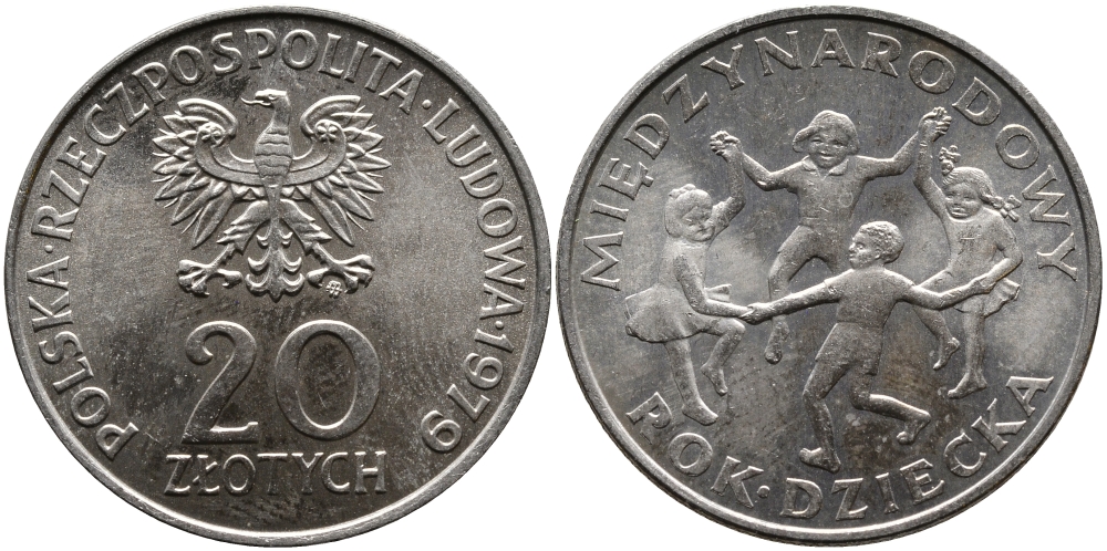 Польша 20 злотых 1979 Международный год детей KM 99 медно-никель UNC 441-845