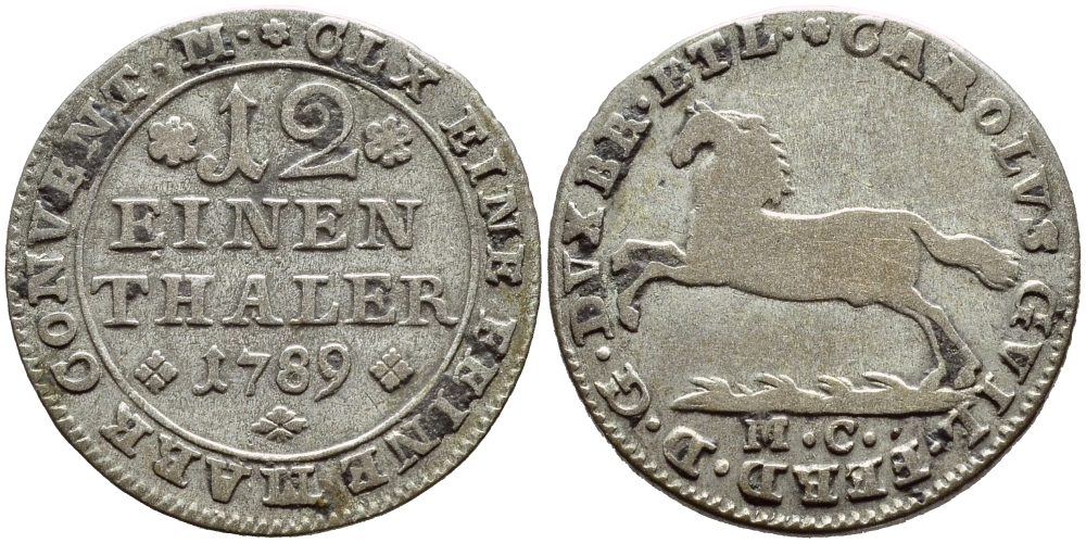БРАУНШВЕЙГ-ВОЛЬФЕНБЮТТЕЛЬ 1/12 ТАЛЕРА 1789 MC KM 1000 серебро 54-922