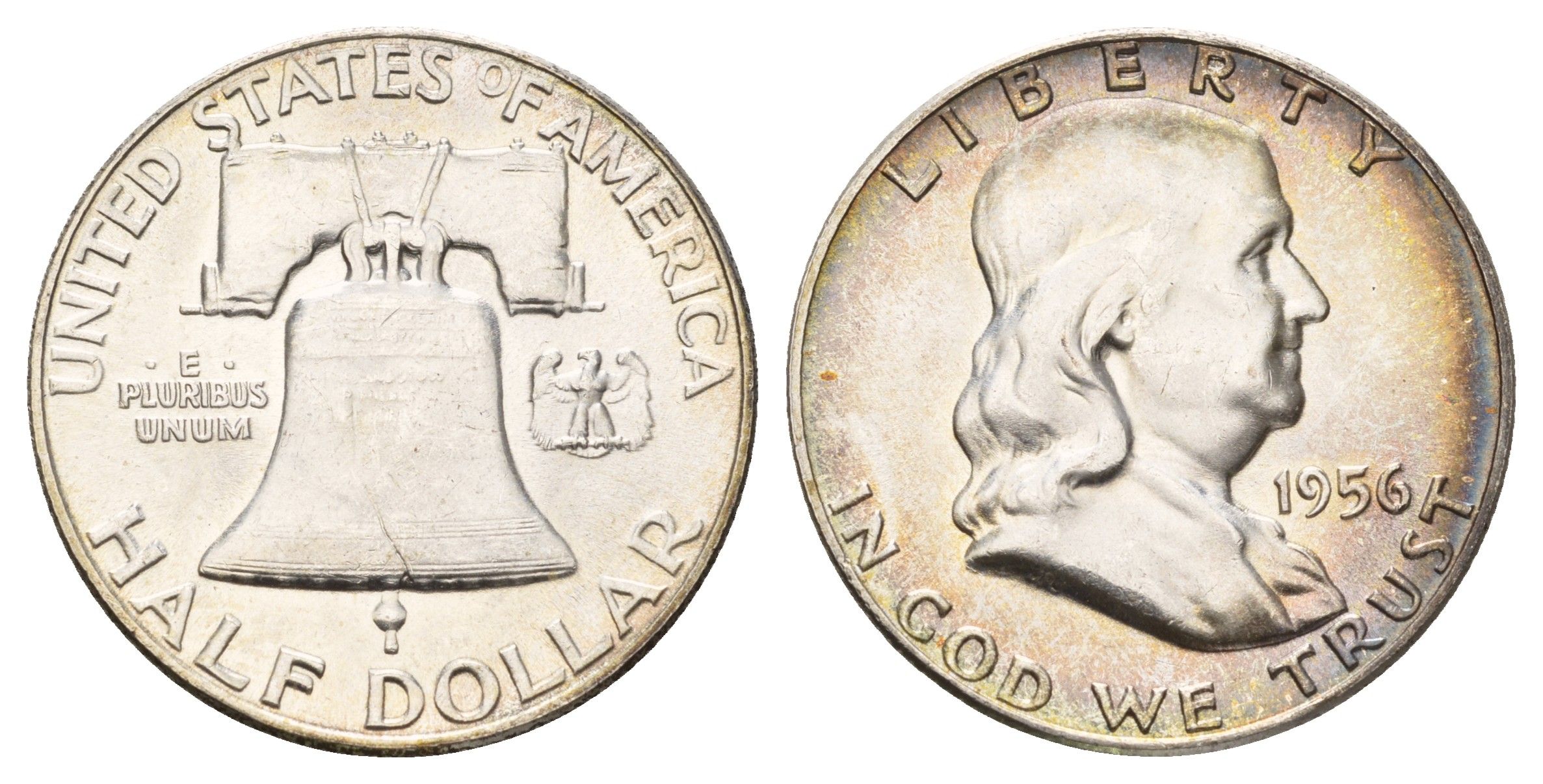 США 1/2 доллара (50 центов) 1956 Бенджамин Франклин, колокол KM 199 серебро aUNC 1530-1215