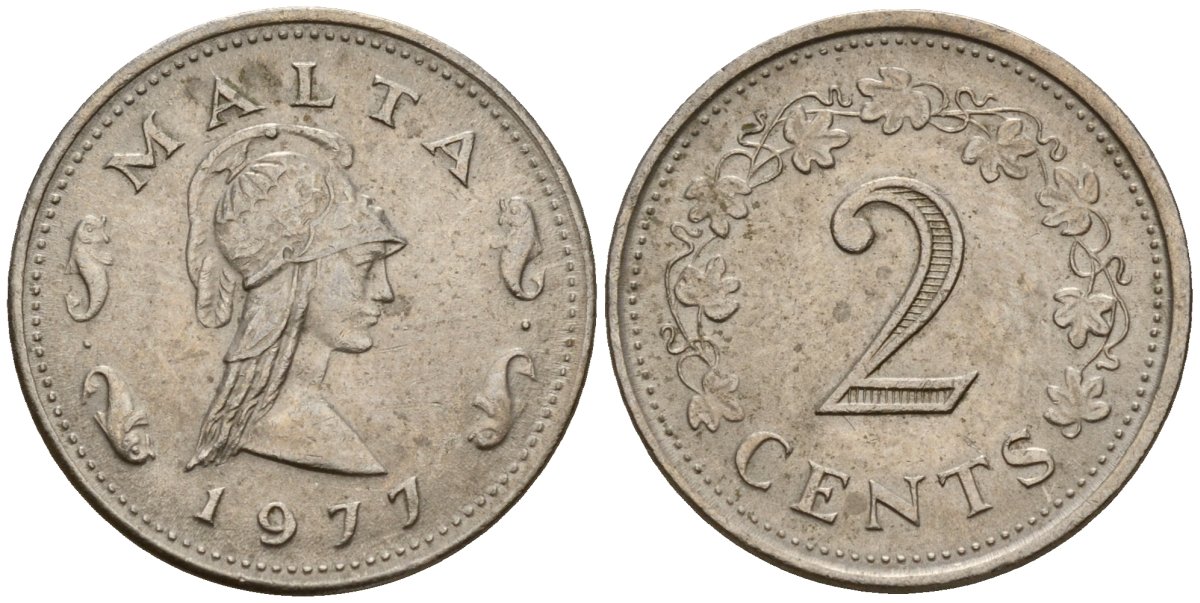 Мальта 2 цента 1977 Пентесилея, царица амазонок KM 9 медь цинк 4154-721