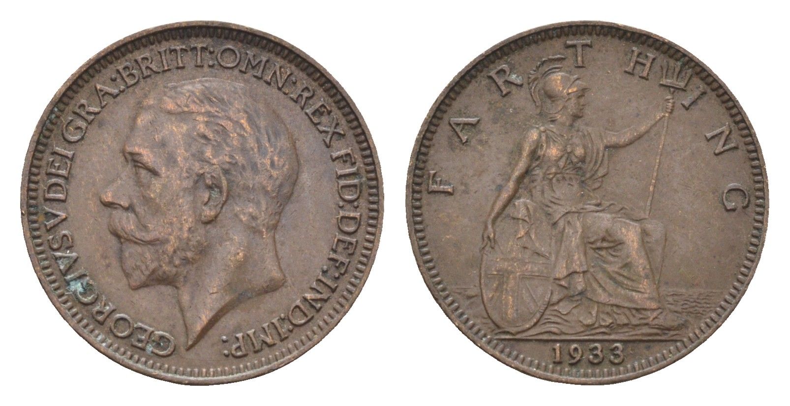 Великобритания 1 фартинг 1933 Георг V (1910-1936) KM 825, Spink 4061 бронза 4664-313