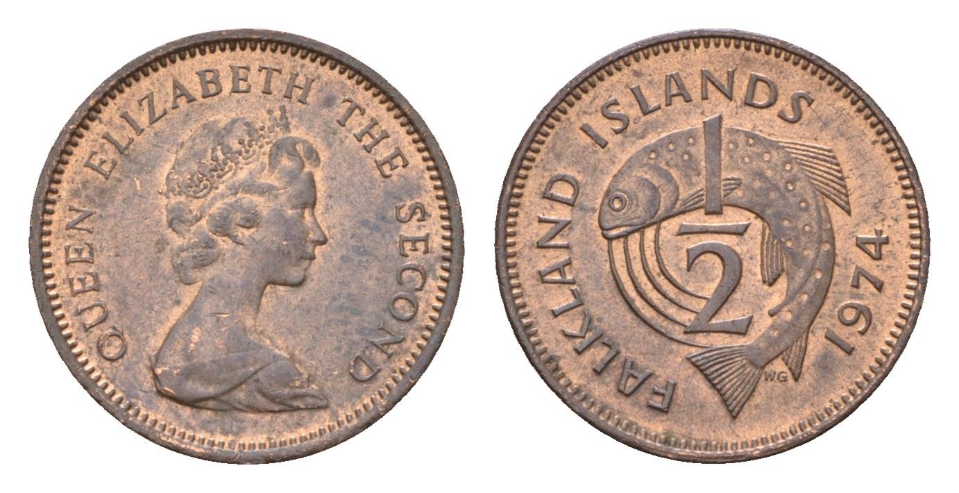 Фолклендские острова (Фолкленды) 1/2 пенни 1974 KM 1 бронза aUNC 4679-539