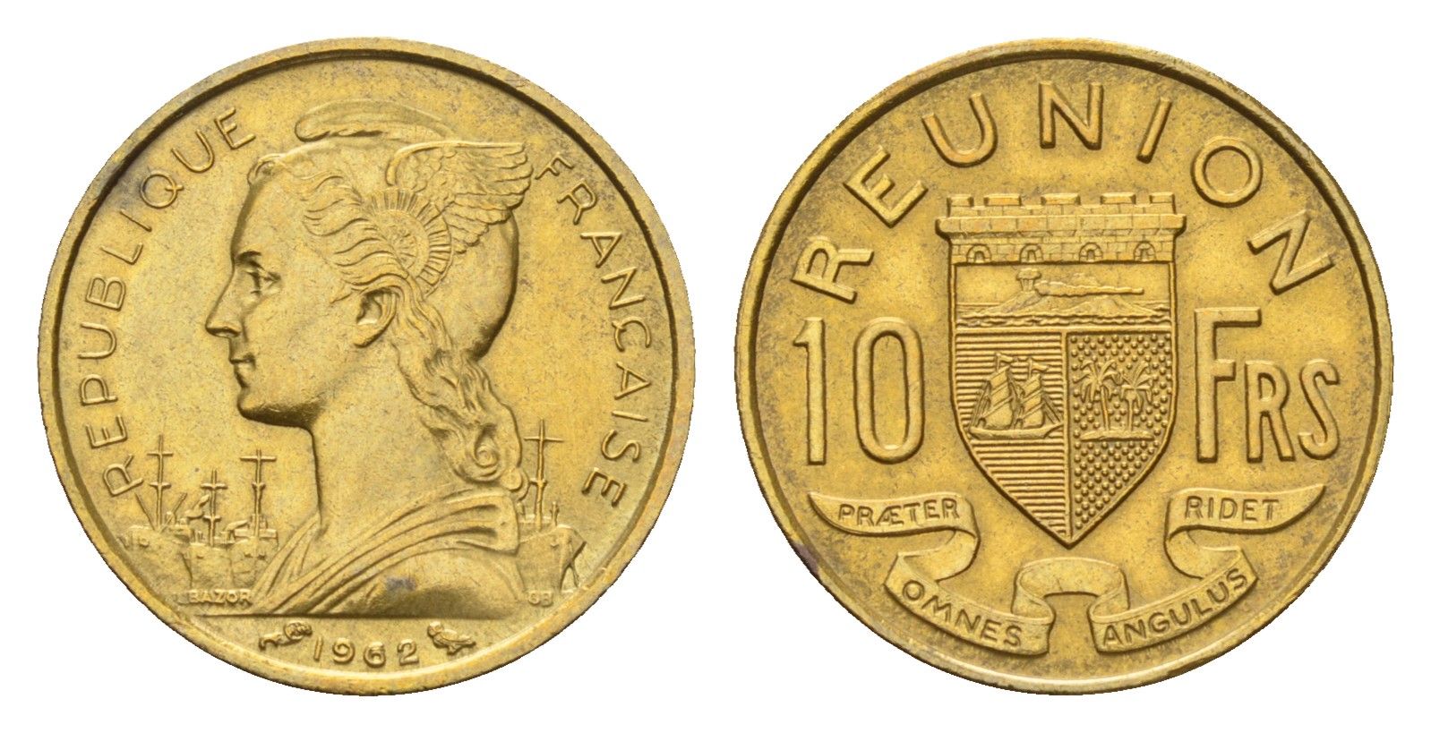 Реюньон 10 франков 1962 KM 10 алюминиевая бронза UNC 4127-1835