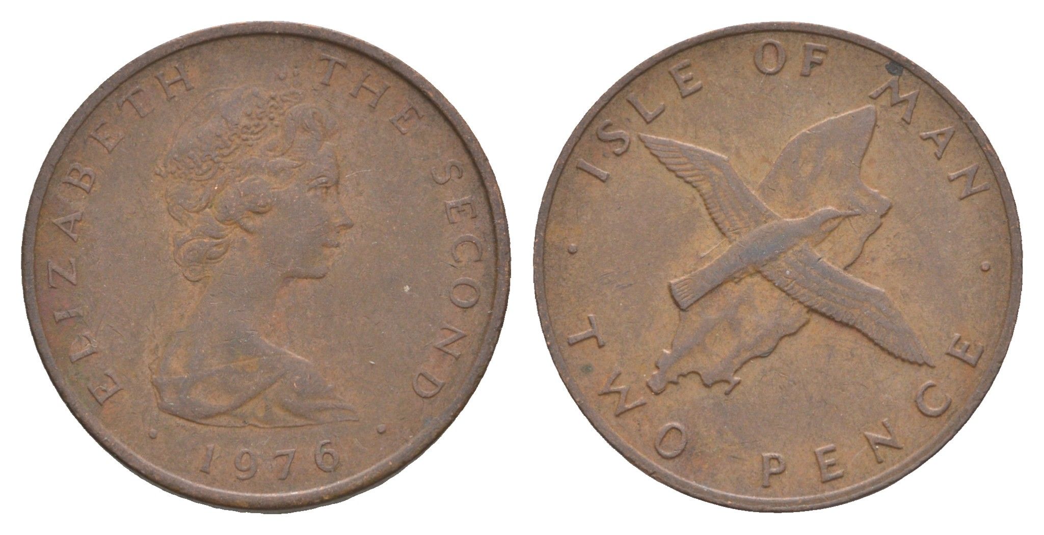 Остров Мэн 2 пенса 1976 PM, Елизавета II (1952-2022) KM 34 бронза 4652-735