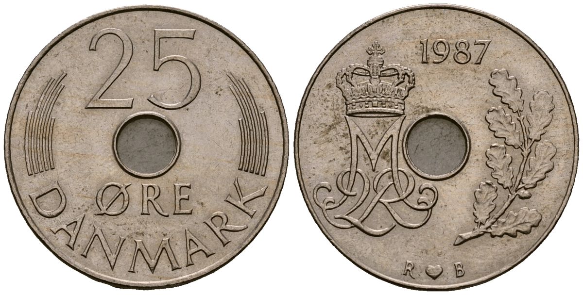 Дания 25 эре 1987 Маргрете II (1972- ) KM 861 медно-никель 4176-546