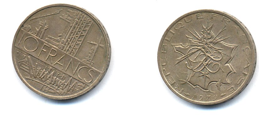 Франция 10 франков 1979 тип Матье KM 940, Le Franc 365.13-14 никель латунь 4379-647