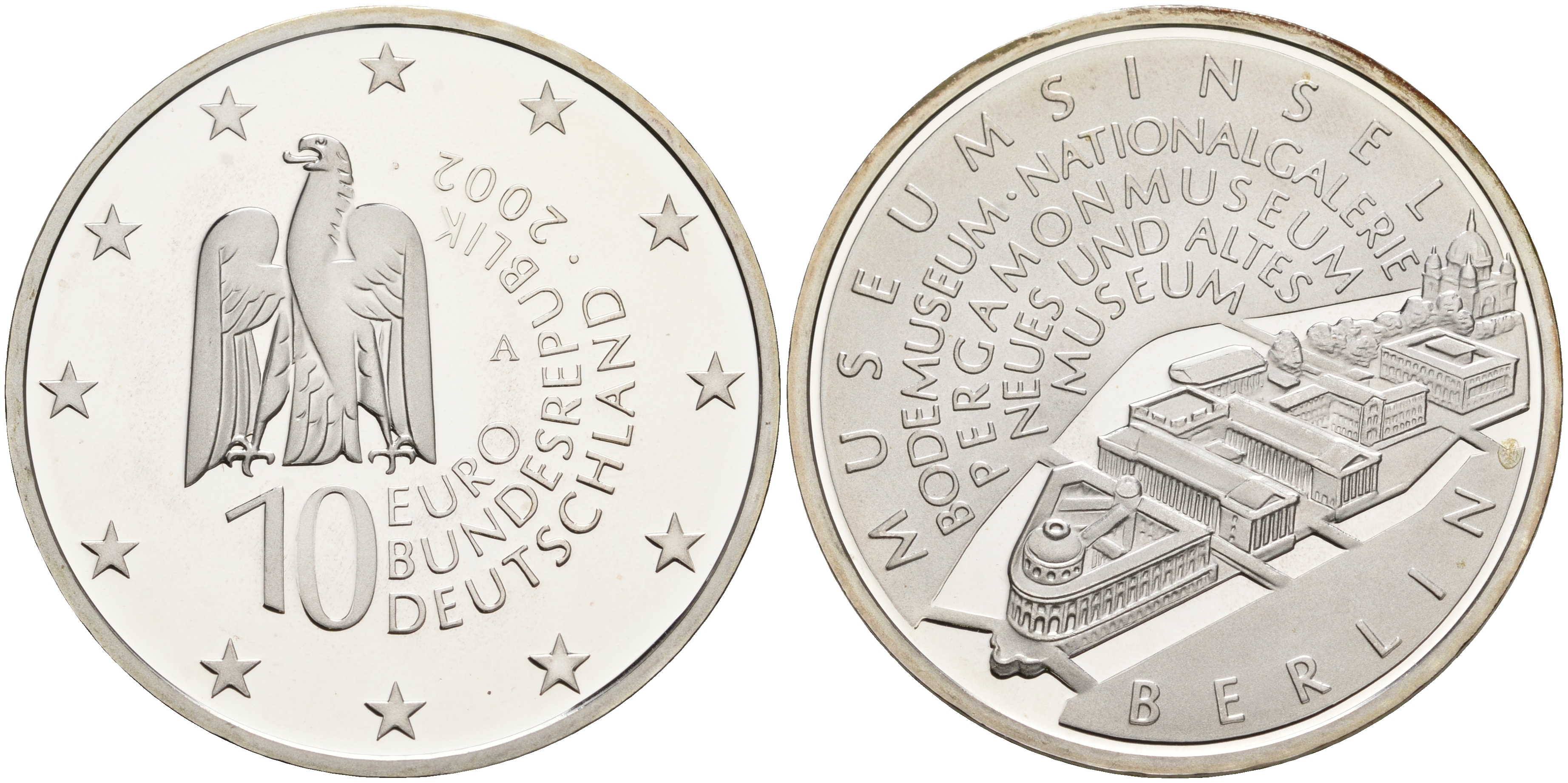 ФРГ 10 евро 2002 А, музейный остров в Берлине KM 218, DE. S. 10.4 серебро PROOF 1076-3-14