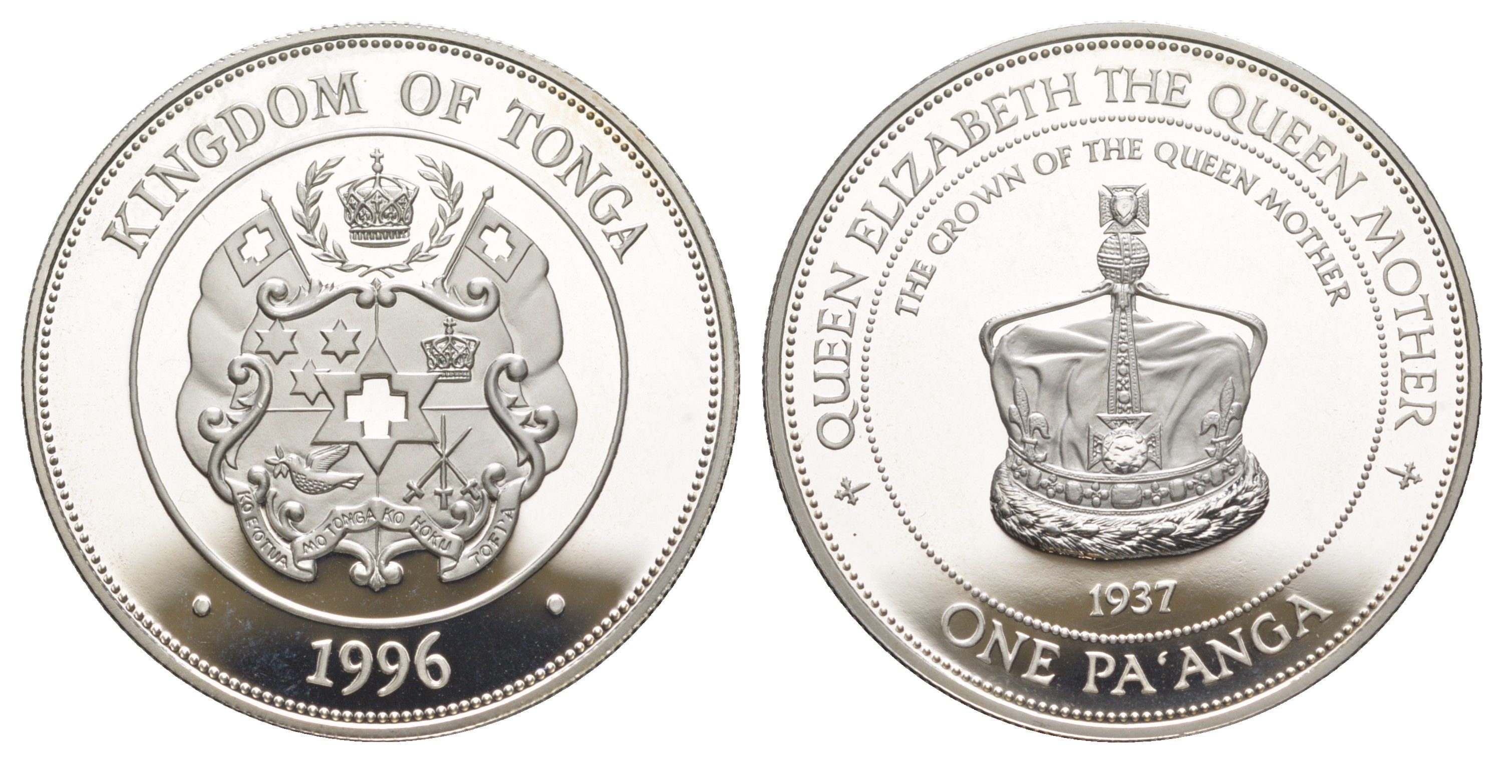 Тонга 1 паанга 1996 Королева-мать - Коронация Королевы-матери KM 166 серебро PROOF 1091-7-33