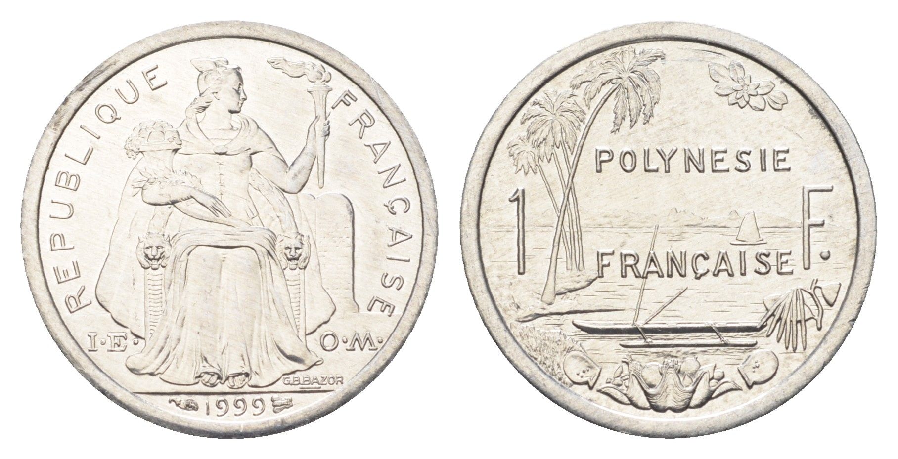 Французская Полинезия 1 франк 1999 KM 11 алюминий UNC 4666-515